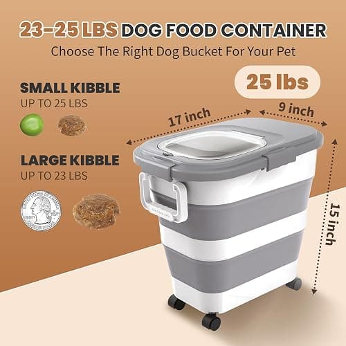 DDMOMMY 23-25 Lbs Airtight Dog Food Storage Container,Collapsible Dog Food Container with Lid,Wheels,Handle,Large Pet food storage Container with Scoop,Small Food Container for Dog Cat thumbnail 2