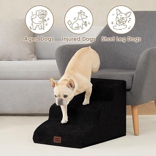 EHEYCIGA Curved Dog Stairs Ramp for Small Dogs 15.7" H, 3-Step Dog Steps for Couch Sofa and Chair, Pet Stairs for Cats, Non-Slip Balanced Pet Steps Indoor, Black thumbnail 4