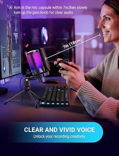 FIFINE AmpliGame A6V USB Gaming Microphone, Condenser RGB Mic for Streaming | Quick Mute, RGB, Gain Control, Tripod Stand, Pop Filter, Shock Mount, for PC/PS5 Discord Twitch Podcasts Videos YouTube thumbnail 8