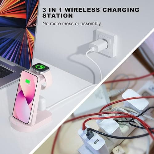 Chargeur Induction 3 en 1,INNISTO Chargeur Rapide Chargeur Induction Chargeur Station Compatible avec iPhone 16/15/14/13/12 Pro/Pro Max,Apple Watch Ultra/10/9/8/7/SE/SE2/6/5/4/3 AirPods321/Pro1 Rose thumbnail 4