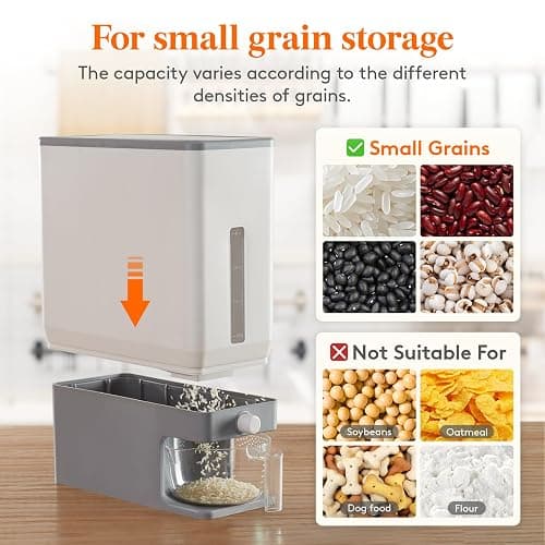 Lifewit Rice Dispenser 25 Lbs(11.3kg), Rice Storage Container Sealed Moisture Proof with Measuring Cup for Kitchen Pantry Household, BPA-Free, 1 Pack thumbnail 6