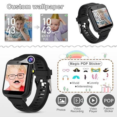 Phyulls Smart Watch for Kids, Smart Watch Toys with 39 Games Camera Video Recorder Music Alarm Calculator Calendar Flashlight Stopwatch Pedometer Gift Toys for 3-12 Years Old Boys and Girls (Black) thumbnail 5