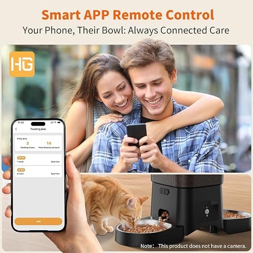 HoneyGuaridan Automatic Cat Feeder for 2 Cats,3.5L Dual Cat Food Dispenser, 2.4G/5G WiFi APP Control for Multiple Cats,2 Stainless Steel Bowls & 2 Slow Feeder Anti-Choking Bowls, Dual Power thumbnail 5