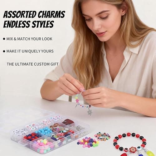 foci cozi Stranger Merch Beads for Bracelets Making Kit, DIY Friendship Bead Bracelet Jewelry Making Kit, Rubber Band Charm Bracelet Making Kit thumbnail 3