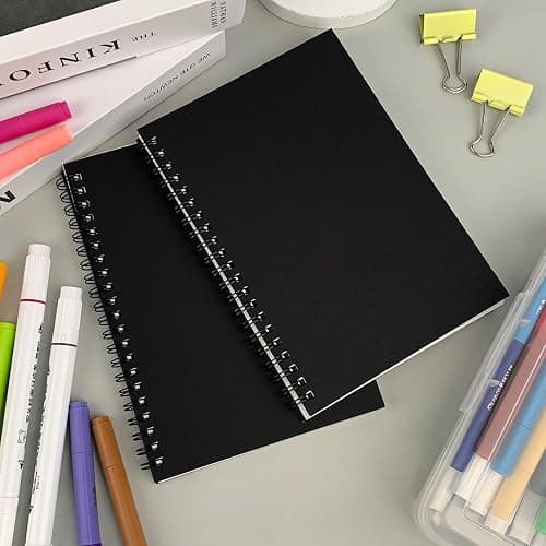 DSTELIN Blank Spiral Notebook, 2-Pack, Soft Cover, Sketch book, 100 Pages / 50 Sheets, 7.5 inch x 5.1 inch, 100GSM, (Black) thumbnail 6