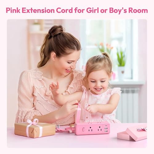 NTONPOWER Pink Extension Cord 10 ft, 1080 Joules Surge Protector Power Strip with 6 Widely Outlets 3 USB (1 USB C), Flat Plug Extension Cord Power Strip Long Cord for Home Office Dorm Room Essentials thumbnail 2