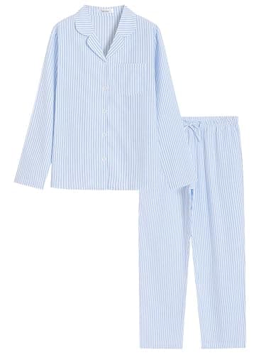 Latuza Women's Cotton Long Sleeve Pajama Set Seersucker Button Down Pj Set - Image 1