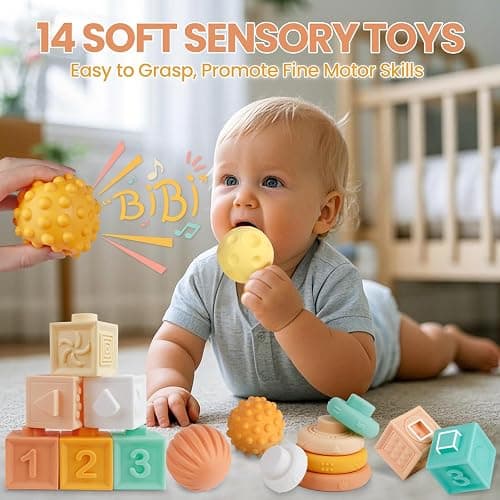 Montessori Baby Toys for 1 Year Old, Wooden Musical Instruments for Toddlers 1-3, Infant Sensory Teether, Stacking Toy Shape Sorter, Neutral Color Educational Birthday Gift for Kids 3+ (8 IN 1) thumbnail 3