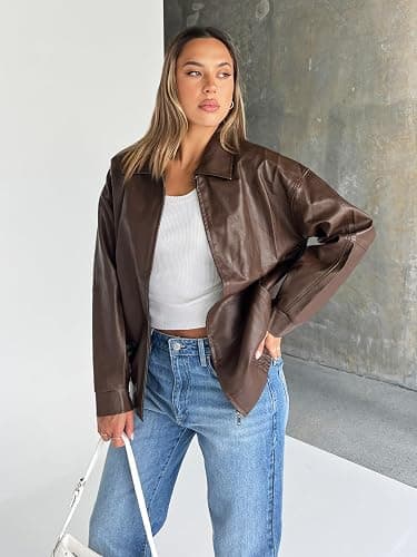 Trendy Queen Womens Leather Jackets Oversized Faux Motorcycle Plus Size Moto Biker Coat Fall Outfits Fashion Clothes 2025 thumbnail 5