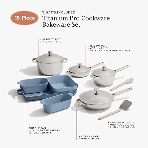 Our Place 15-Piece Titanium Pro Cookware & Bakeware Set | Tri-Ply Titanium & Stainless Steel Nonstick Fry Pans & Pots | Ceramic Nonstick Bakers & Griddle Pan | Non-toxic, PFAS-Free | Blue Salt thumbnail 7