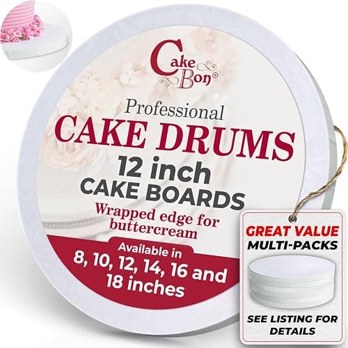 Cakebon Round Cake Boards - Sturdy 1/2 Thick Drums - 12 Inch Professional Fully Wrapped Edges White 1-Pack - Image 1