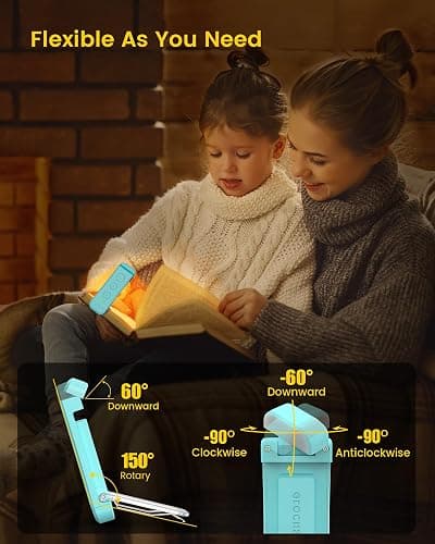 Glocusent USB Rechargeable Book Light for Reading in Bed, Portable Clip-on LED Reading Light, 3 Amber Colors & 5 Brightness Dimmable, Compact & Long Lasting, Perfect for Book Lovers (Blue-Pro Max) thumbnail 6