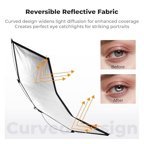 K&F CONCEPT Clamshell Light Reflector Diffuser with Carrying Bag, 47"x25"/120x65cm Photography Curved Lighting Reflector for Photo Studio Photography, Black/White/Gold/Silver Colors thumbnail 7