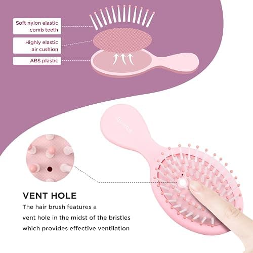 Bituemly Mini Hair Brush, Detangling Hairbrush for Dry and Wet Hair, Small Size Travel Detangler Brush for Girls Boys Kids Women Men for All Hair Types Pink thumbnail 4