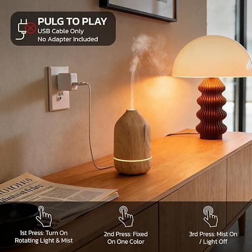 Essential Oil Diffuser, 100ml Aromatherapy Diffuser, Mini Ultrasonic Diffuser for Essential Oil, Home, Office, Cool Mist Humidifier with 7 Led Light, Auto Shut-Off, Wood Grain thumbnail 3