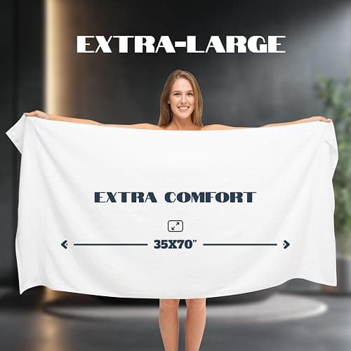 White Classic Luxury Bath Sheets Towels for Adults Extra Large 35x70 Inch - 700 GSM Turkish Cotton, Highly Absorbent | Hotel Collection | 2 Pack thumbnail 2