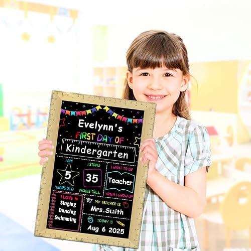 JUESMOS First & Last Day of School Sign with Ruler Frame | 9.8"x13.8" Back to School Board Sign for Kids Girls Boys Reusable 1st Day of School Chalkboard Sign for Kindergarten thumbnail 2
