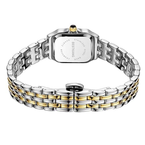 BESTKANG Watches for Women Vintage Square Classic Luxury Watch with Roman Numerals Dial Gold Silver Two-Tone Stainless Steel Band Elegant Dress Women's Wrist Watch thumbnail 3