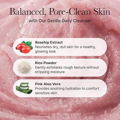Arencia Rosehip Brightening Rice Mochi Face Cleanser & Daily Scrub - Moisturizing, Exfoliating & Deep-Cleansing - All Skin Types with Rice Powder & Rice Water (4.23oz) thumbnail 5