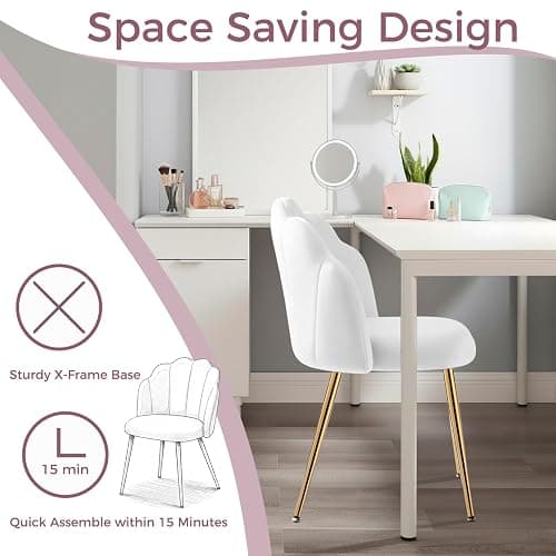 Vanity Chair with Back, Small Accent Chair for Living Room& Bedroom, with X-Frame Gold Legs, Modern Design& Easy Assemble, White thumbnail 6
