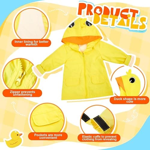 Twistover 2 Pcs Toddler Raincoat Rain Boots Set Kids Baby Cartoon Hoodie Zipper Jacket Short Rain Shoes for Little Boys Girls thumbnail 2