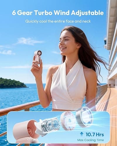 Gaiatop Portable Handheld Mini Fan, 6 Speeds 16900 RPM High Velocity Personal Fan with LED Display, USB Rechargeable, Mini Fan with Lanyard for Makeup, Travel, Outdoor Fan for Women Girl Gift, Pink thumbnail 2