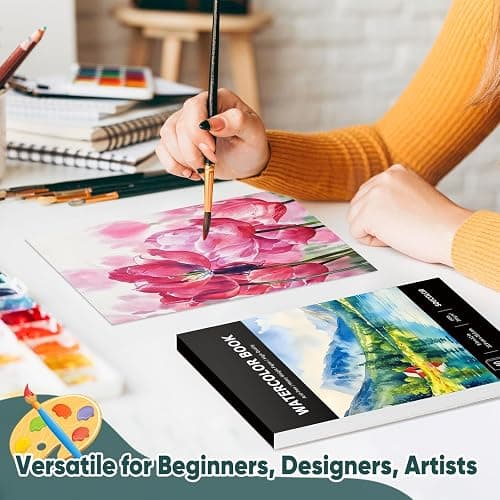 Soucolor 40 Sheets Watercolor Paper Pad, 9"x12" Water Color Paper, 140lb/300gsm Artist Painting Drawing Paper Book, Art Supplies for Adults, Watercolor Paint Set, Sketchbook, Journal, Notebook thumbnail 9