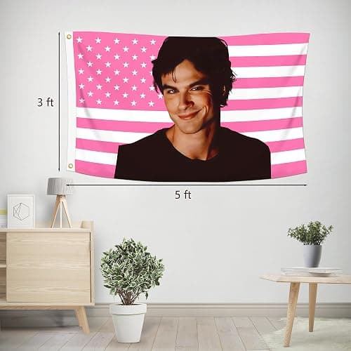 Shmbada 3x5 Ft Decorative Ian Somerhalder Flag Double Stitched with 2 Brass Grommets for Indoor Outdoor, Wall Hanging Tapestry College Dorm Room Decoration (Pink, 3x5 ft) thumbnail 3