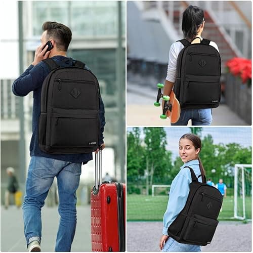 LIBENED School Backpack Teen Boys and Girls, Classical Basic Black Backpack, 15.6 Inch Laptop Bookbag with USB Charger for Women Men, and College High School thumbnail 7