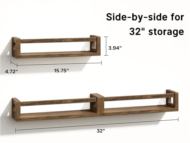 TidyCorner Upgraded Thick Floating Shelves - Multi-Use Wall-Mounted Bookshelves for Kids and Nursery, Ideal for Books, Toys, Spice Rack, Decor - Drak Walnut Brown thumbnail 2