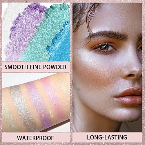 8 Color Face Cheek Highlighter Makeup Palette Shimmer Glitter Iridescent Multichrome Holographic Eyeshadow Palette Purple Rainbow Glitter Highlighter Makeup Highlight and Contour Chrome Eye Make up thumbnail 6