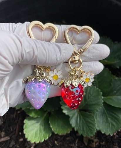 Agromusk Cute Strawberry Keychain,Bag Charms,Kawaii Heart Flower Daisy Key chains Accessories Decor for Girls Purse Gift thumbnail 3