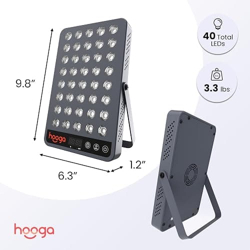 Hooga Red Light Therapy Panel, 660nm Red & 850nm Near Infrared LED Light with Timer and Built-in Stand, 60 High-Efficiency Low-Level LEDs (<5 mW), Flicker-Free Wellness and Recovery Device – HG200 thumbnail 6