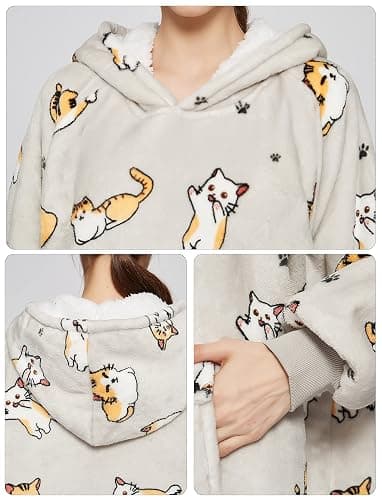 KFUBUO Wearable Blanket Hoodie for Adults Sherpa All Patterns Cat Oversized Sweatshirt Blanket with Pockets for Women thumbnail 4