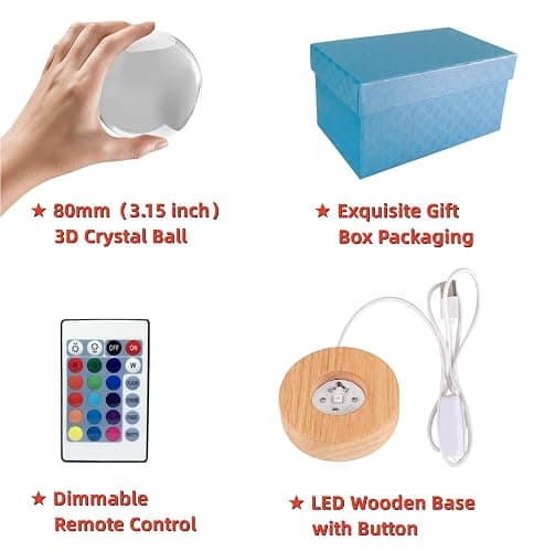 Basketball Crystal Ball Lamp,3.15 inch 3D K9 Crystal Ball Night Light with Wooden Base,Basketball Lamp Light, Gifts for Boys,16 Colors Change with Remote Control (K) thumbnail 5