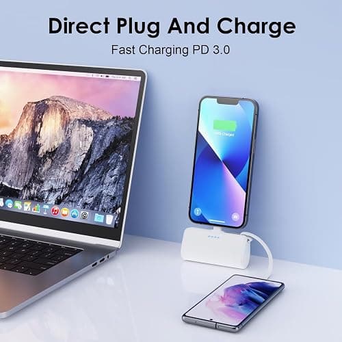 Mini Portable Charger for iPhone with Built-in Type-C Cable, 5200mAh Ultra-Compact Power Bank, PD 20W Fast Charging Battery Pack Phone Charger for iPhone 16/15/14/13, Samsung, Google, Android (White) thumbnail 4