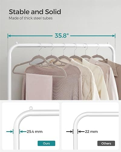SONGMICS Clothes Rack with Wheels, 35.8 Inch Garment Rack, Clothing Rack for Hanging Clothes, with Dense Mesh Storage Shelf, 110 lb Load Capacity, 2 Brakes, Steel Frame, White UHSR025W01 thumbnail 5