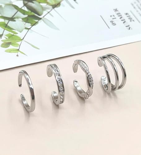 Xozeu 4PCS 14K Gold Plated Toe Rings, White Gold Plated Toe Rings for Women Hug CZ Triple Twist Simple Band Open Toe Rings Beach Foot Jewelry Adjustable thumbnail 4