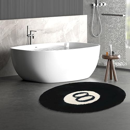 8 Ball Rug, Black Round Rug, 23.6" 8 Ball Carpet, Non Slip Flocking Floor Bath Mat for Shower, Cute Round Rug for Bedroom Decor, Cool Rugs Doormat for Living Dining Dorm Room thumbnail 6