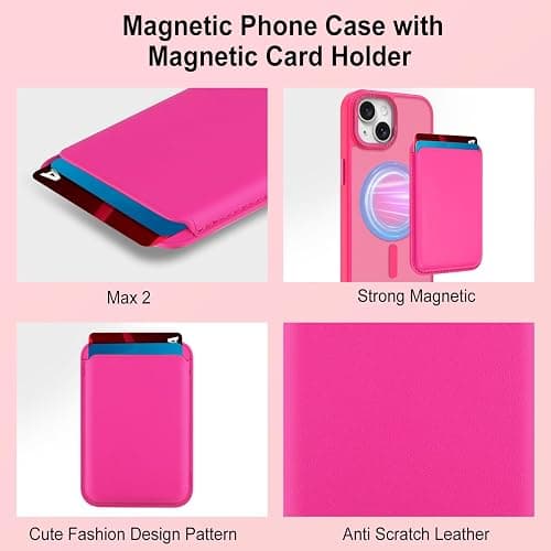 MOWIME Magnetic Designed for iPhone 14 Case 6.1" 2022, Hot Pink | [Compatible with Magsafe] [with Wallet & Card Holder] [Military Drop Protection] Slim Translucent Matte Phone Case thumbnail 4