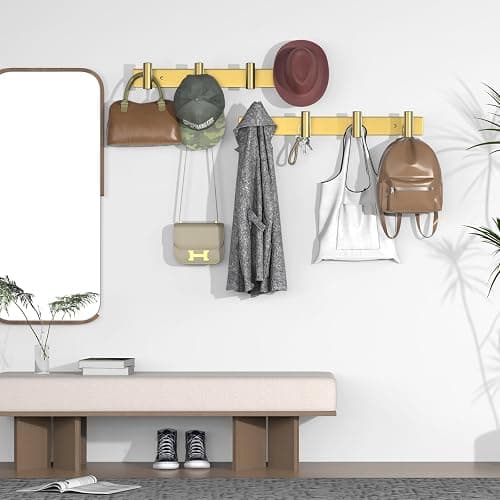 VAEHOLD Hat and Coat Wall Mount Rack - Hooks for Robes, Bags, Keys, and Towels - Bathroom Towel Hanger Organizer (Gold, “T“ Shape 4 Hooks 1 Pack) thumbnail 5