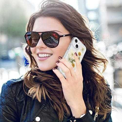 Abbery for iPhone 13 Mini/iPhone 12 Mini Clear Case with Real Pressed Flowers Design, Glitter&Sparkle Cute Dried White Floral Slim Soft TPU Protective Women Girl's Phone Cover - White Gold - for iPhone 12 Mini/iPhone 13 Mini thumbnail 7