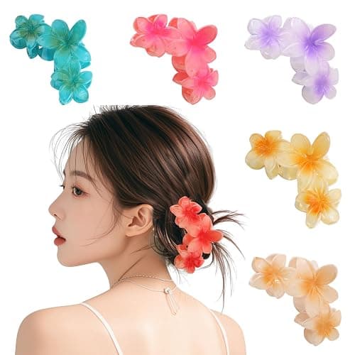 WUBAYI 6 Pcs Flower Hair Clip, Nonslip Flower Claw Clips Strong Hold Hawaiian Claw Clip for Medium Thick Hair Hair Claw Clips for Women and Girls - Image 1