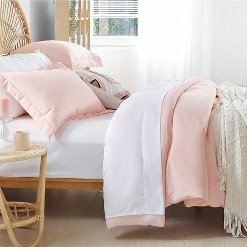 weigelia Pink Comforter Sets Full Size Comforter Set with Sheets 7 Piece Soft Microfiber Comforters Set for Women Blush Lightweight Alternative Comforter for All Season thumbnail 7