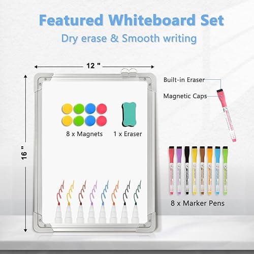 AMUSIGHT Double-Sided White Board, 16" x 12" Dry Erase Board Small Whiteboard for Wall Magnetic Hanging White Board Dry Erase for College Dorm Room, School, Home, Office thumbnail 2
