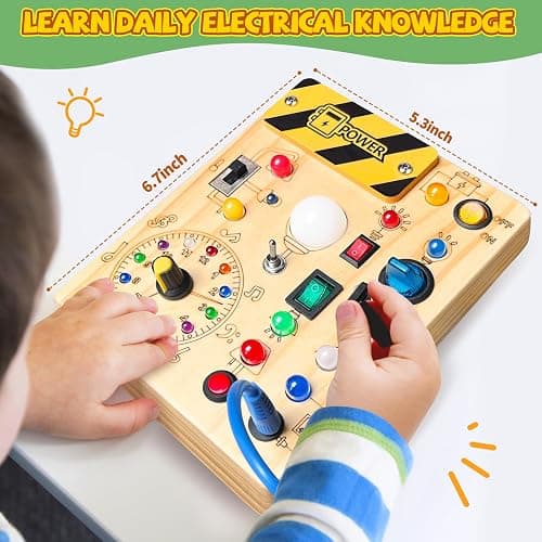 Iabedi Busy Board, Montessori Toy for 1-3 Years Old, Wooden Toddler Sensory Travel Toy, Ideal Gift for 1+ Year Old Boys (Busy Board Plus V2), Medium, Yellow - Busy Board Plus V2 thumbnail 2