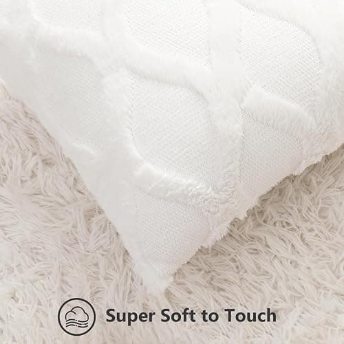 decorUhome Christmas Throw Pillow Covers 18x18 Inch Set of 2, Soft Plush Faux Fur Wool Cream White Couch Pillow Covers, Decorative Neutral Pillow Cases for Bed Sofa Living Room Home Decor thumbnail 2