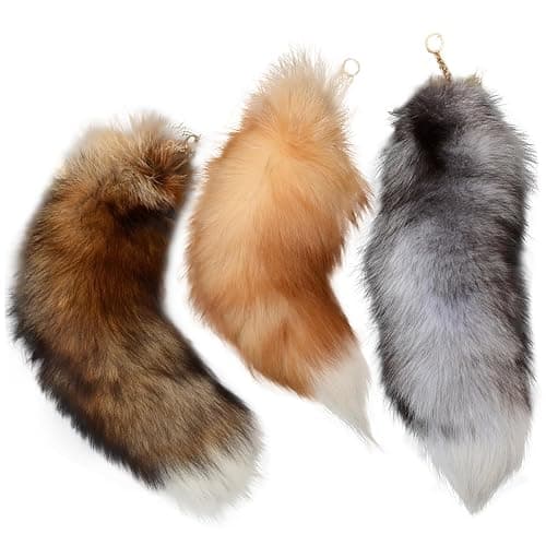 Fox Tail Keychain,Fox Tail 15.75inch Animal Tail Shaggy Faux Tail Realistic Fox Tail Keychain Decorative Therian Tail for Handbag Backpack Cosplay, Silver thumbnail 8