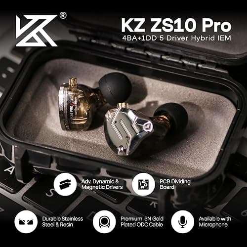 Linsoul KZ ZS10 Pro, 4BA+1DD 5 Driver in Ear Monitor, HiFi Wired Earbuds, Gaming Earbuds, Hybrid IEM Earphones with Stainless Steel Faceplate, Detachable Cable for Musician(Without Mic, Black) thumbnail 2