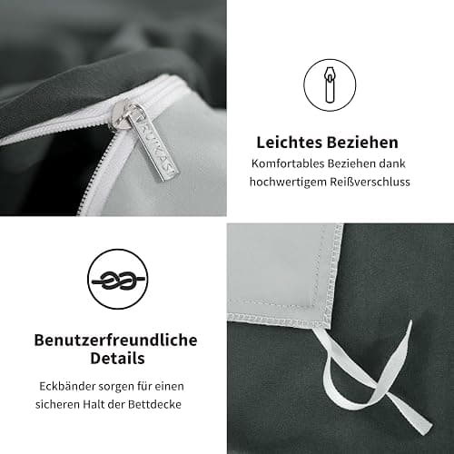 RUIKASI Bettwäsche 135x200 4teilig Anthrazit Grau - Wendebettwäsche Bettbezug 135 x 200 mit Reißverschluss, Oeko-TEX Mikrofaser Bettwäsche Sets, Weich und Bügelfrei thumbnail 6